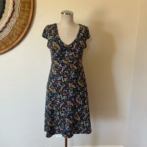 Toad & Co Blue Floral Summer Dress organic cotton Zip pockets Woman's Small